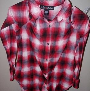 Off the shoulder front tie collard shirt